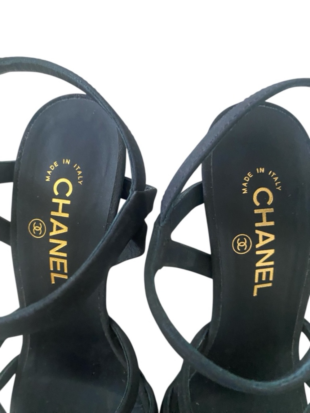 CHANEL Black Satin Strappy Heels with Pearl & Crystal Ornaments size 40 - Picture 8 of 11
